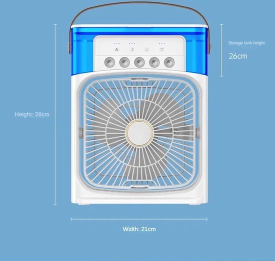 4 en 1 mini climatiseur portable par évaporation avec lumière LED 7 couleurs, 3 vitesses de vent et 3 modes de pulvérisation