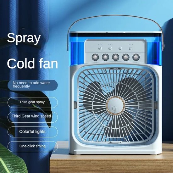 4 en 1 mini climatiseur portable par évaporation avec lumière LED 7 couleurs, 3 vitesses de vent et 3 modes de pulvérisation