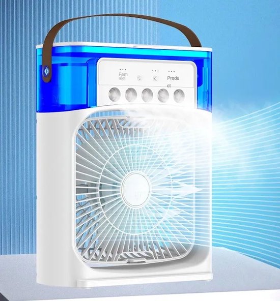 4 en 1 mini climatiseur portable par évaporation avec lumière LED 7 couleurs, 3 vitesses de vent et 3 modes de pulvérisation